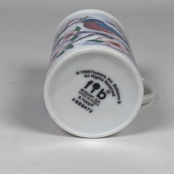 Vintage 1996 Bluebird Dogwood Flowers Coffee Mug Cup Porcelain Cottagecore - Picture 5 of 6
